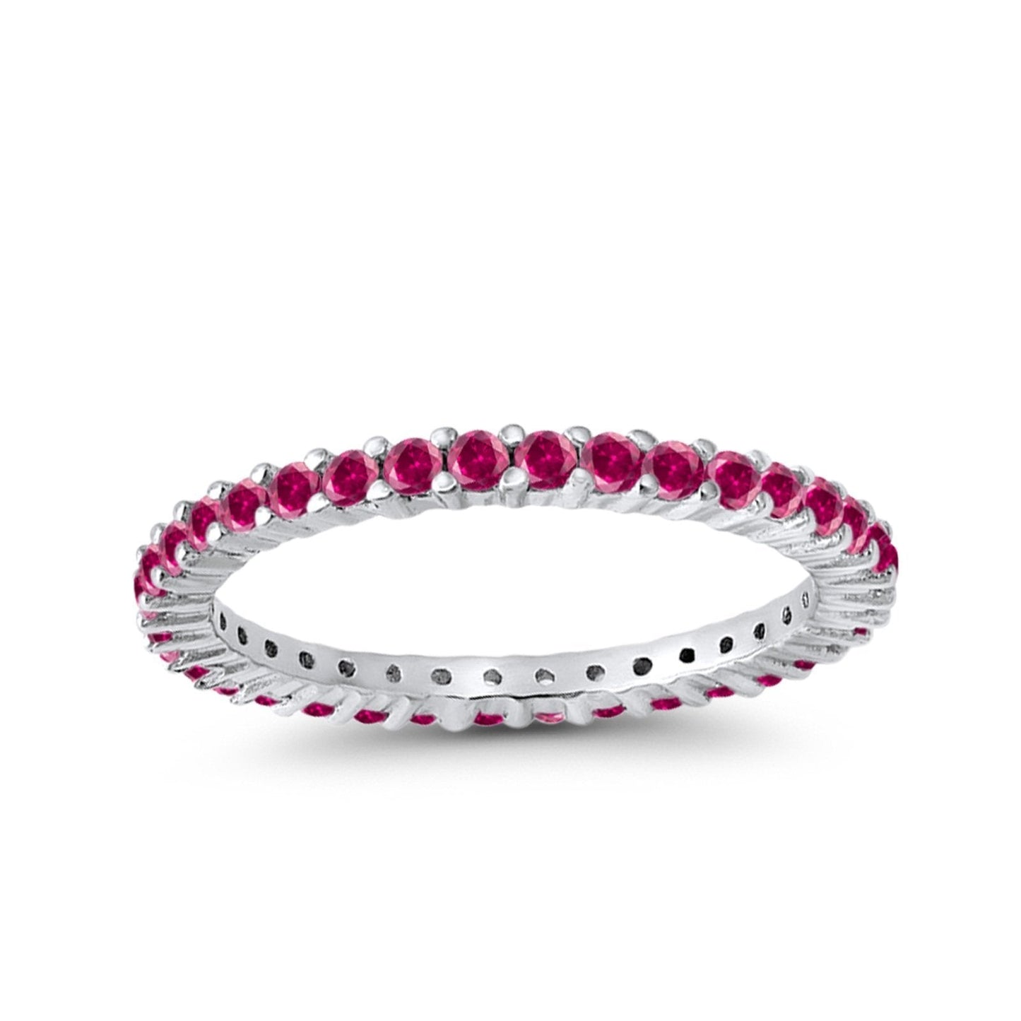 Full Eternity Wedding Band Round Simulated Ruby CZ Ring