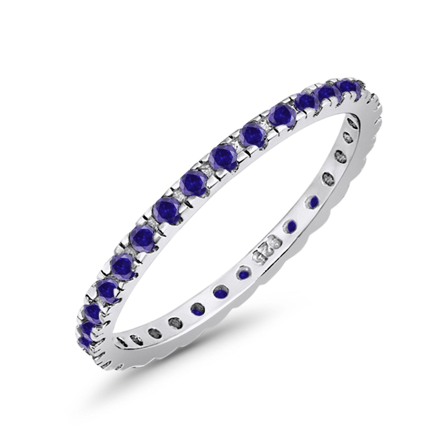 Stackable Ring Round Eternity Simulated Blue Sapphire CZ