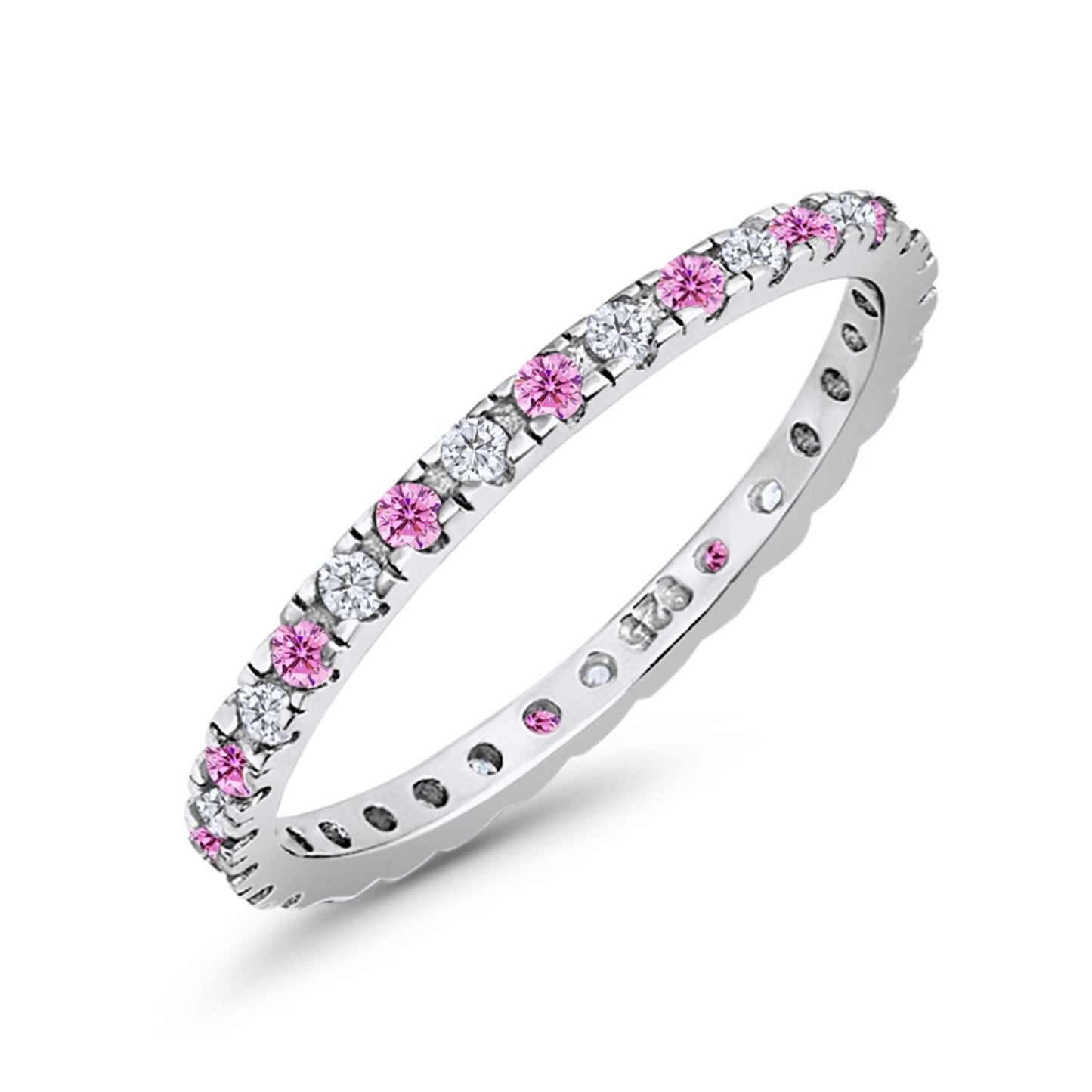 Stackable Ring Round Eternity Simulated Pink & Clear CZ