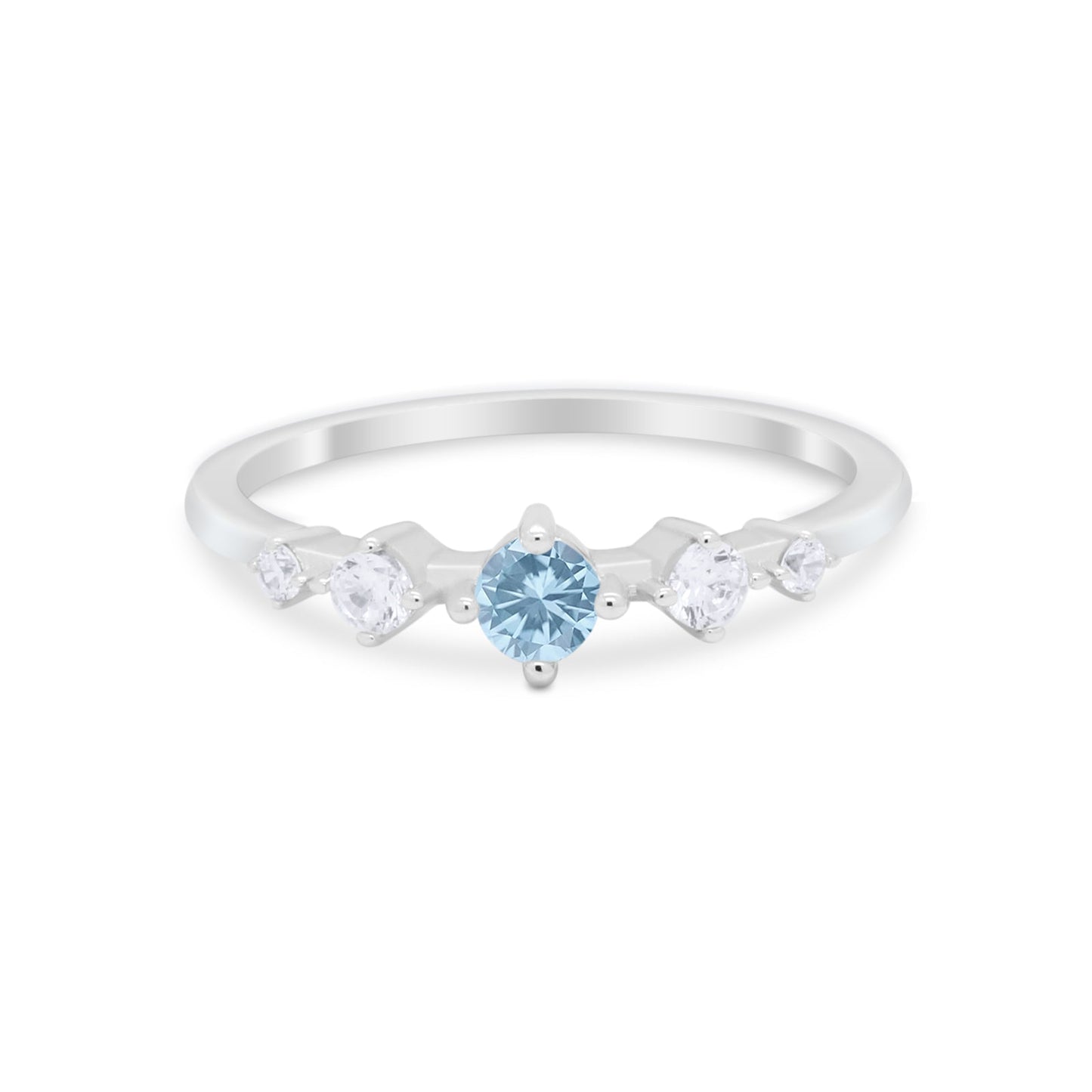 Petite Dainty Fashion Round Simulated Aquamarine CZ Ring