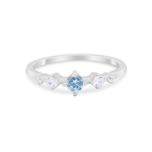 Petite Dainty Fashion Round Simulated Aquamarine CZ Ring