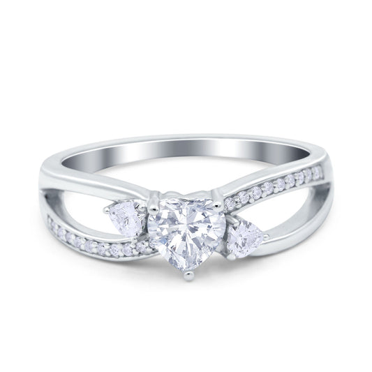 Heart Three Stone Art Deco Simulated CZ Engagement Promise Ring