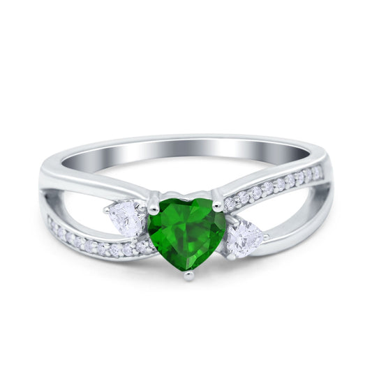 Heart Art Deco Simulated Green Emerald CZ Engagement Promise Ring