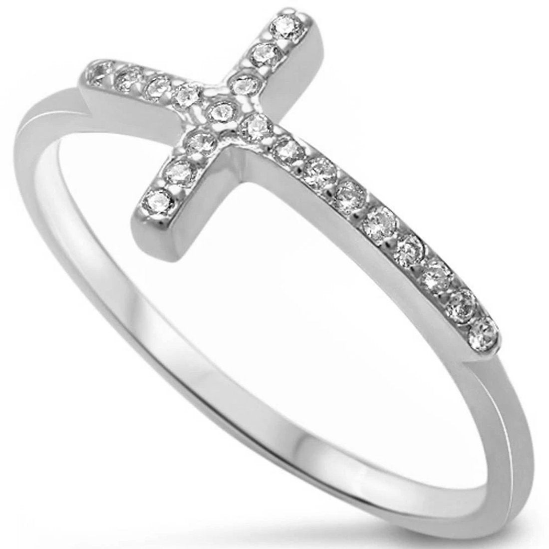 Sideways Eternity Cross Ring Simulated Cubic Zirconia