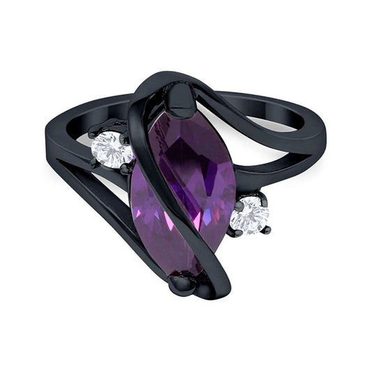 Swirl Fashion Ring Marquise Black Tone, Simulated Amethyst CZ