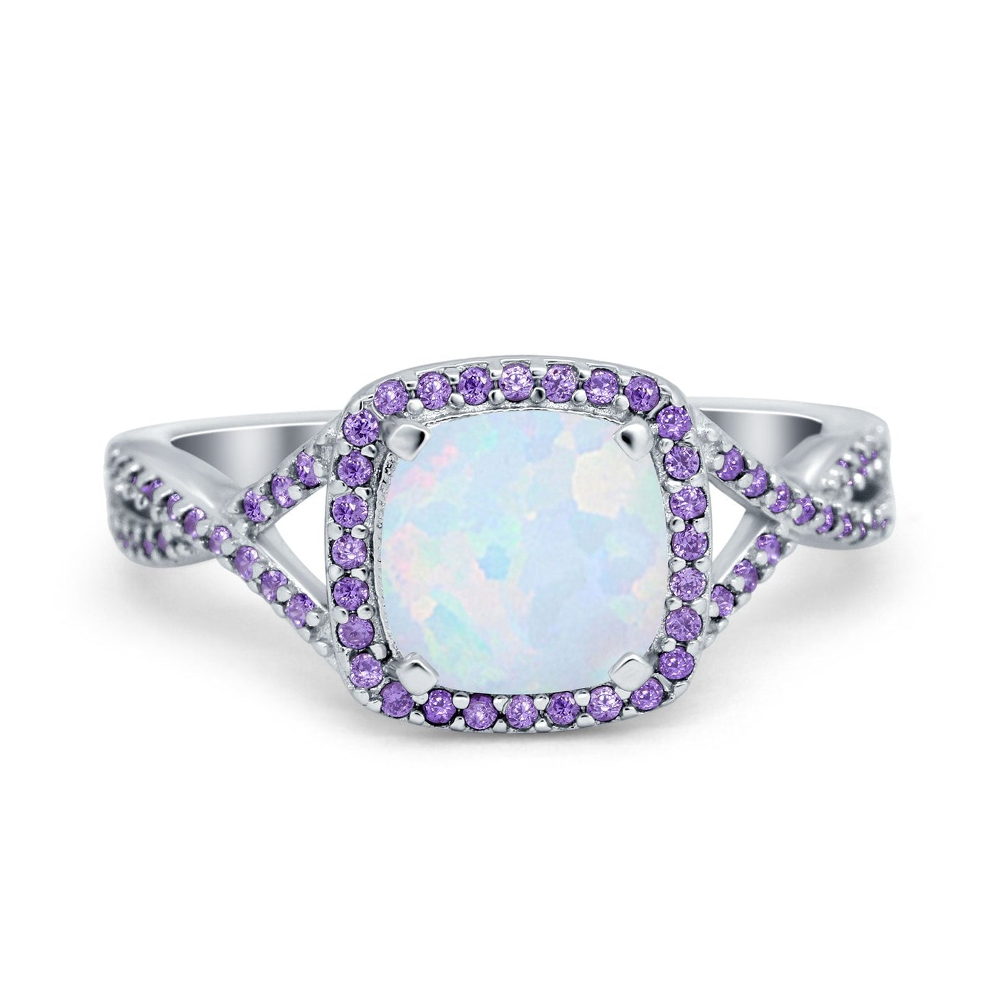 Cushion Wedding Ring Lab Created White Opal