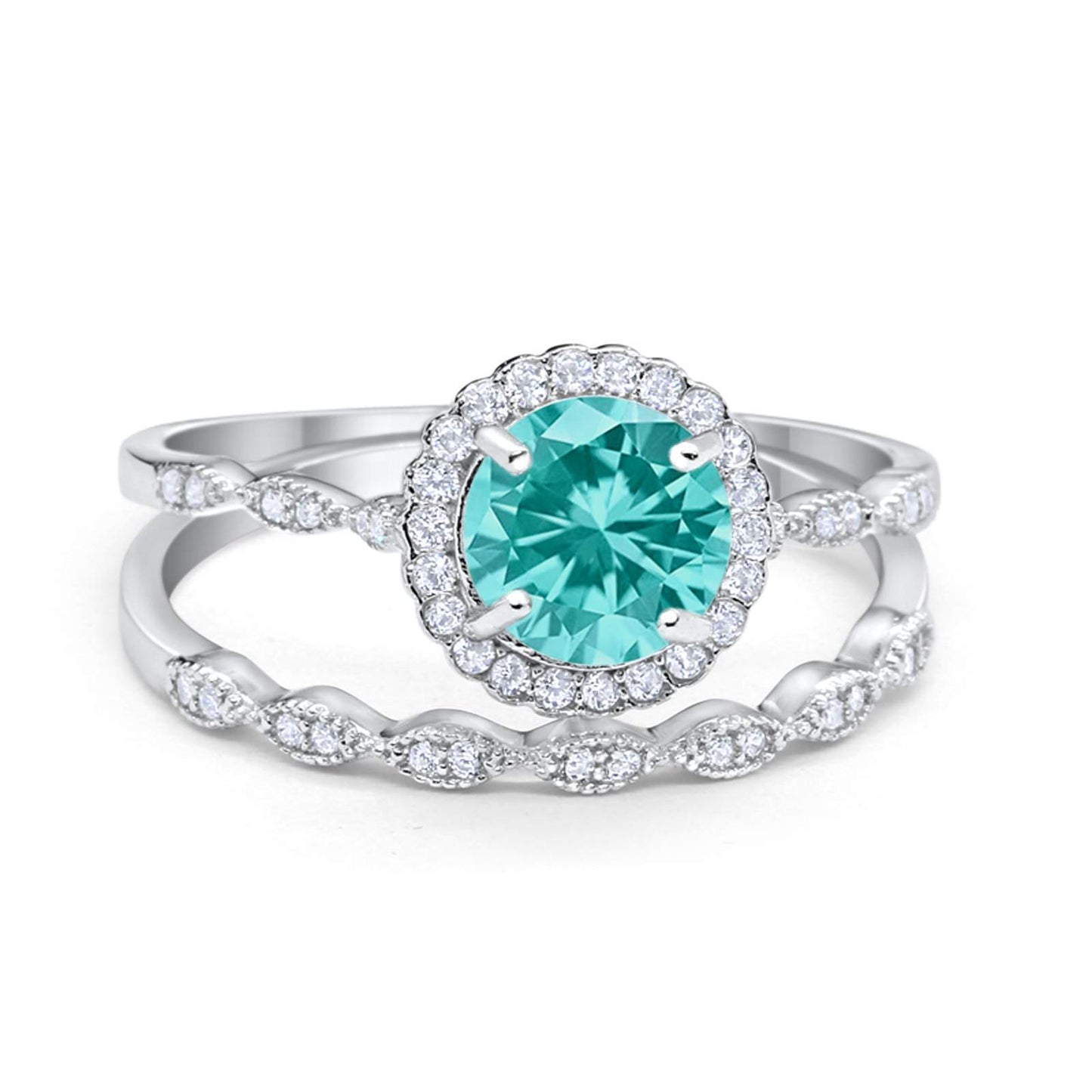 Two Piece Engagement Ring Round Simulated Paraiba Tourmaline CZ