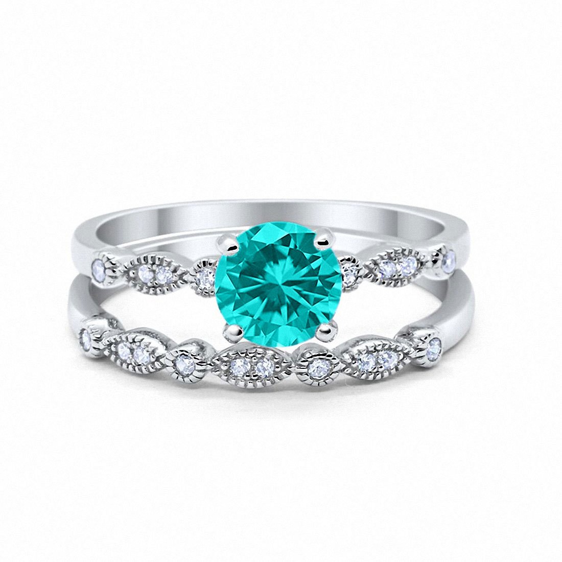 Art Deco Engagement Piece Ring Simulated Paraiba Tourmaline CZ