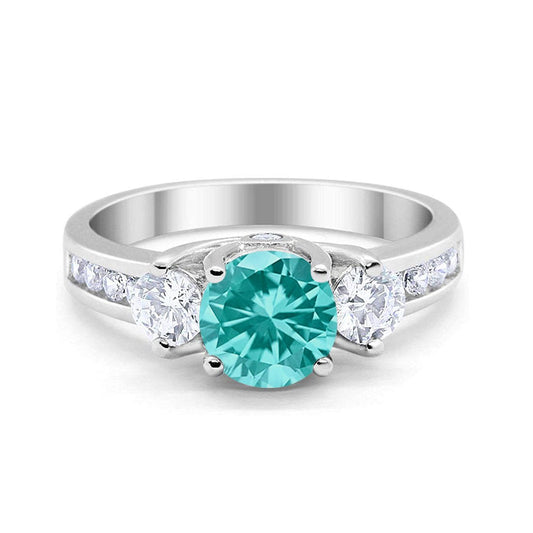 Three Stone Wedding Ring Simulated Paraiba Tourmaline CZ