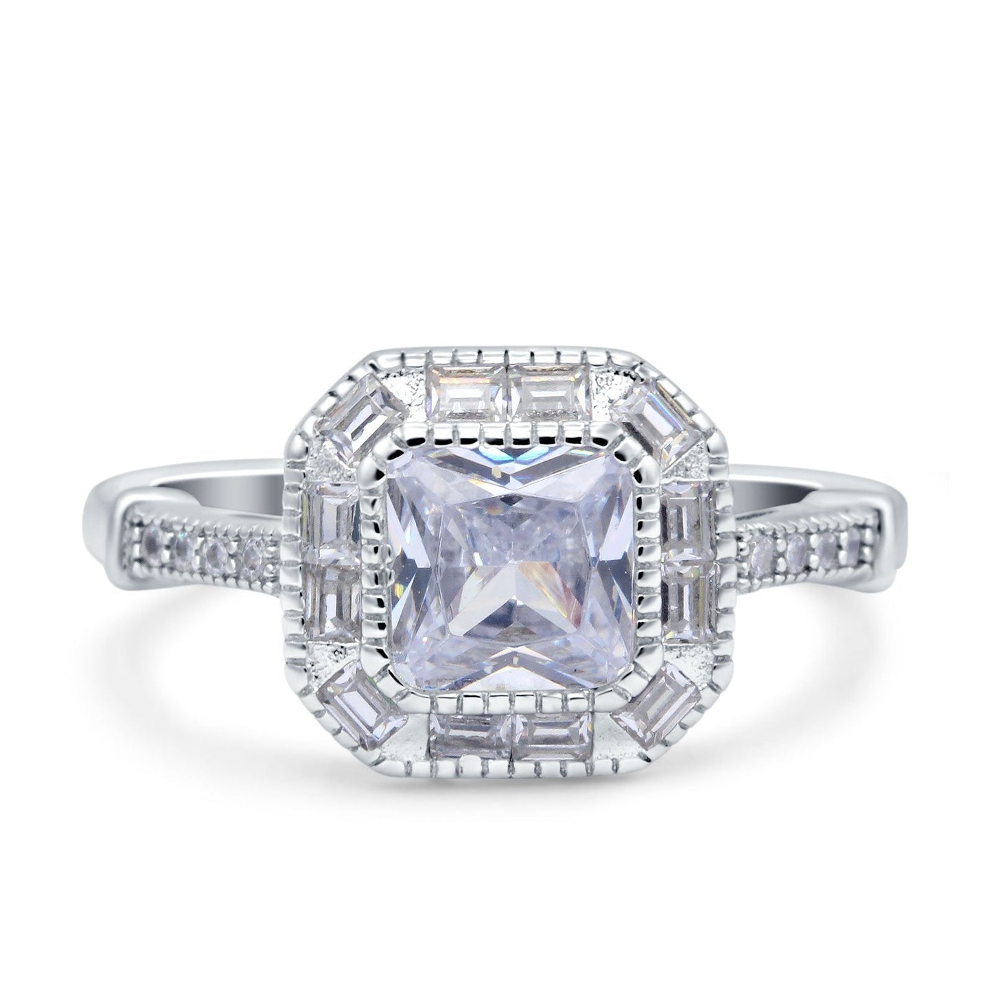 Art Deco Cushion Engagement Bezel Ring Simulated Cubic Zirconia