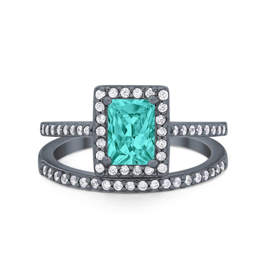 Radiant Cut Black Tone, Simulated Paraiba Tourmaline Engagement Ring