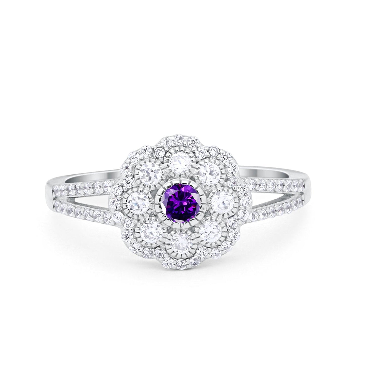 Antique Style Engagement Ring Round Simulated Amethyst CZ