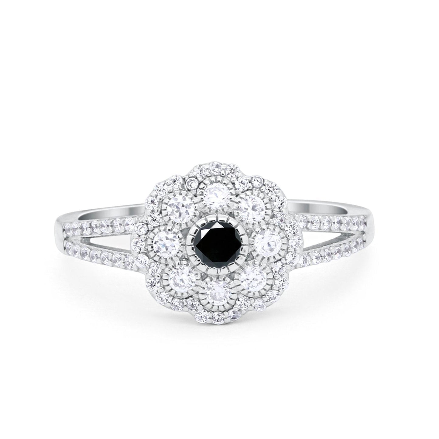 Antique Style Engagement Ring Round Simulated Black CZ