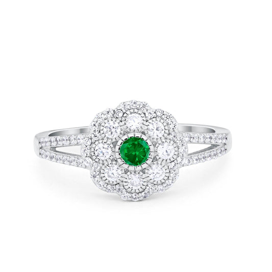 Antique Style Engagement Ring Round Simulated Green Emerald CZ