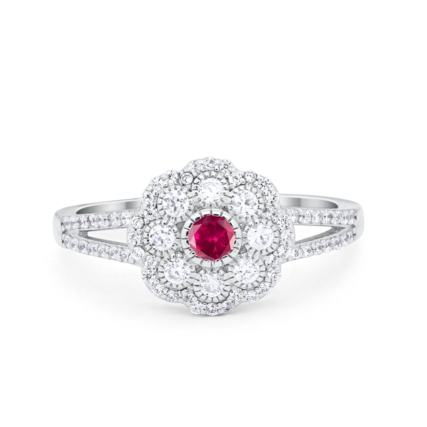 Antique Style Engagement Ring Round Simulated Ruby CZ