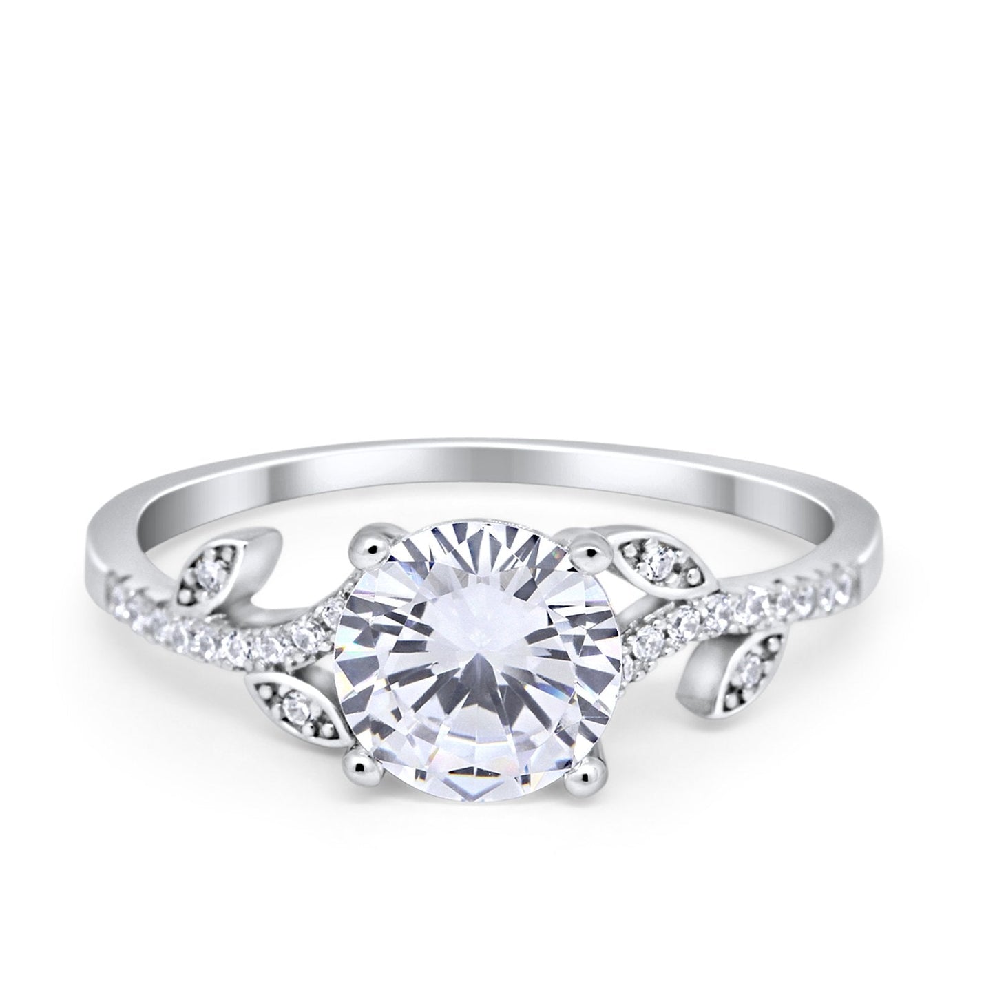 Leaf Style Wedding Ring Round Simulated Cubic Zirconia