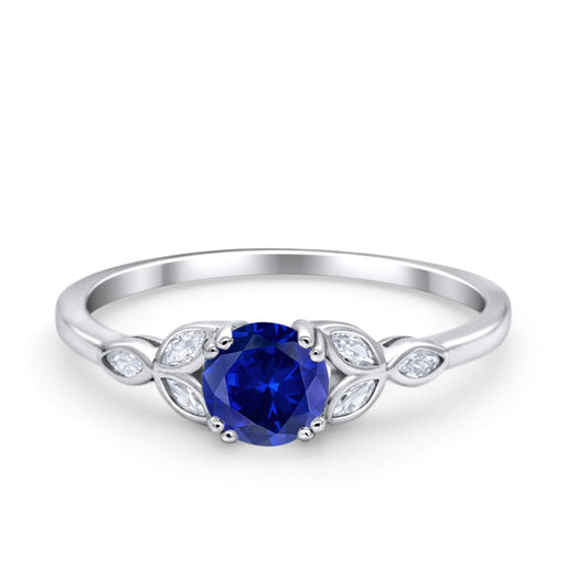 Vintage Art Deco Wedding Ring Round Simulated Blue Sapphire CZ