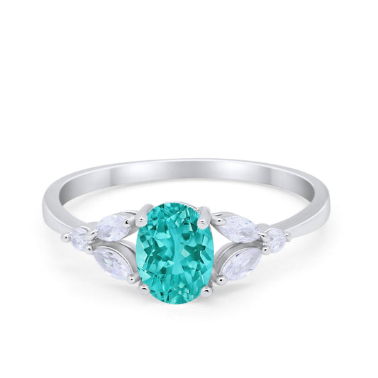 Art Deco Oval Engagement Ring Simulated Paraiba Tourmaline CZ