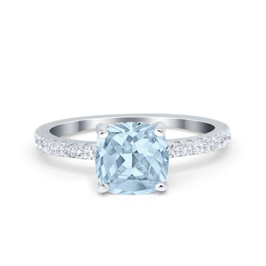 Vintage Cushion Cut Engagement Ring Simulated Aquamarine CZ