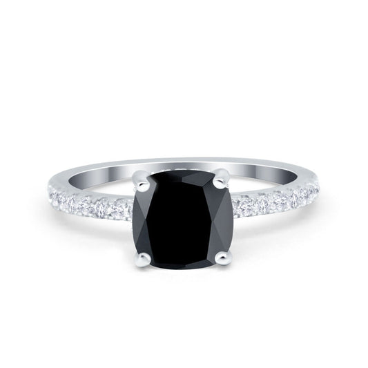 Vintage Cushion Cut Engagement Ring Simulated Black CZ