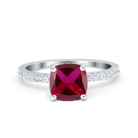 Vintage Cushion Cut Engagement Ring Simulated Ruby CZ