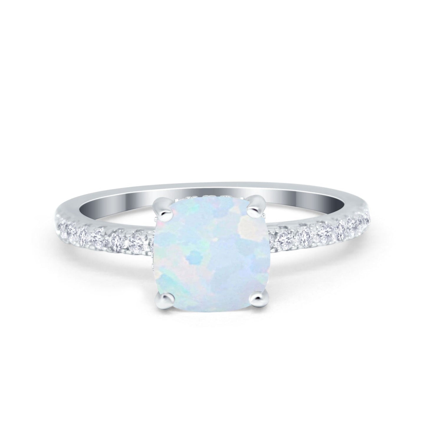 Vintage Cushion Cut Engagement Ring Lab Created White Opal