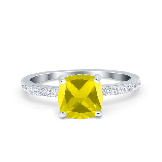 Vintage Cushion Cut Engagement Ring Simulated Yellow CZ