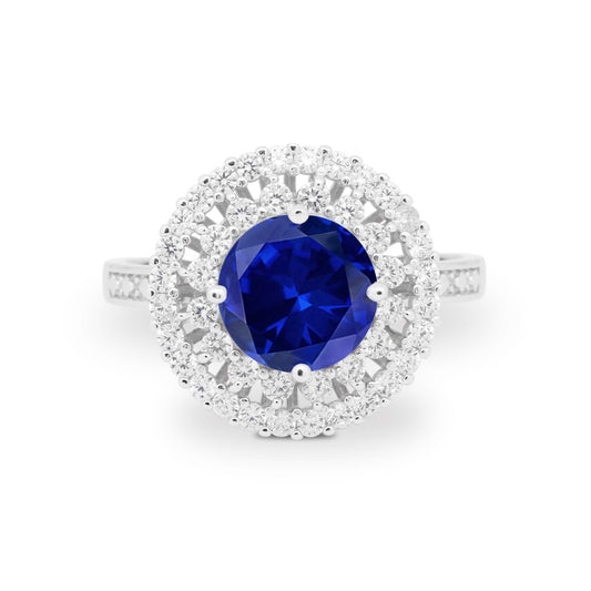 Cocktail Round Simulated Blue Sapphire CZ Wedding Ring