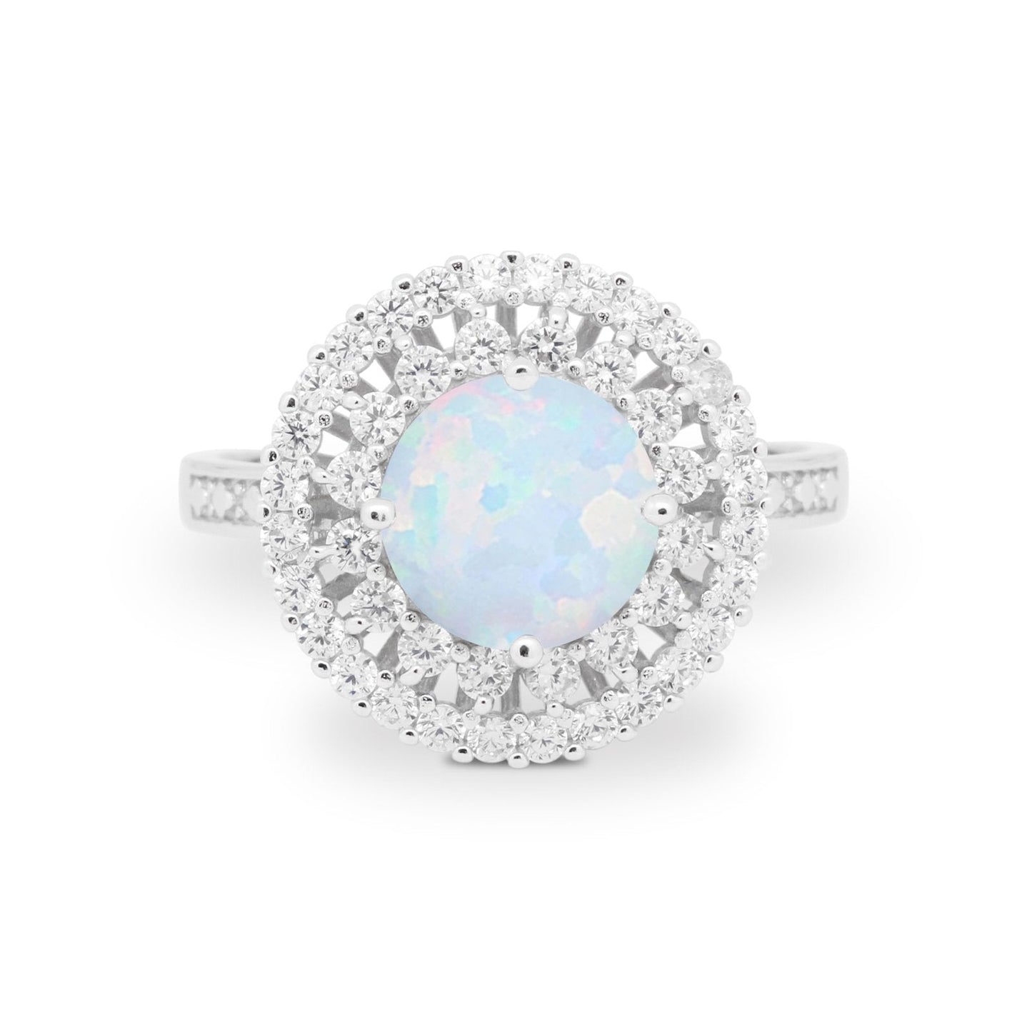 Cocktail Round Lab Created White Opal Wedding Ring