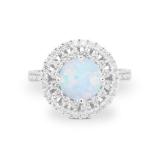 Cocktail Round Lab Created White Opal Wedding Ring