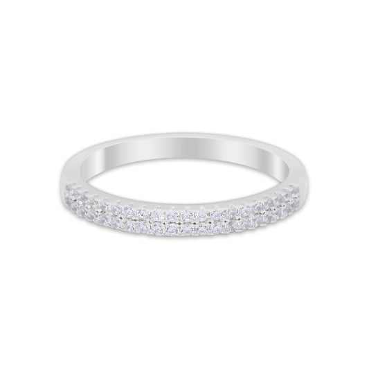 Curved Wedding Thumb Eternity Double Row Pave Simulated CZ Ring