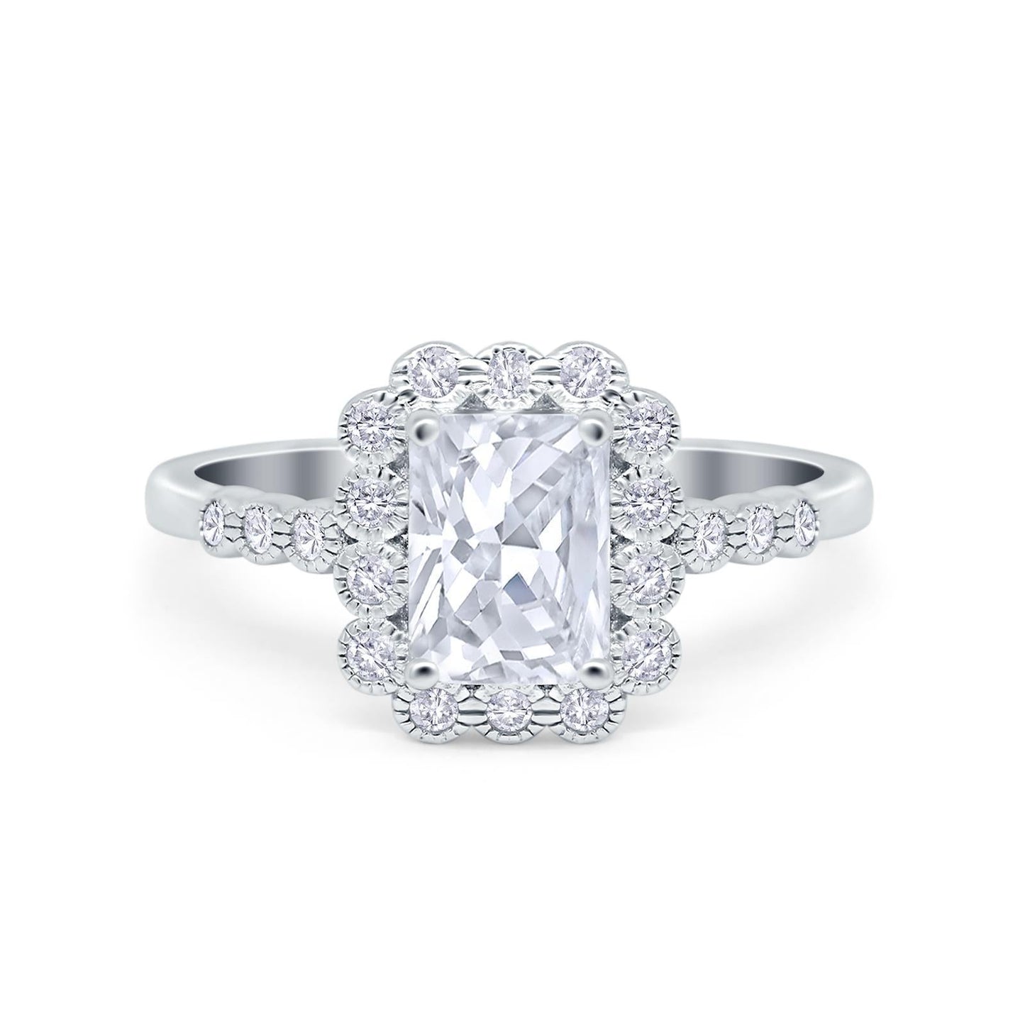 Halo Radiant Cut Wedding Ring Simulated Cubic Zirconia