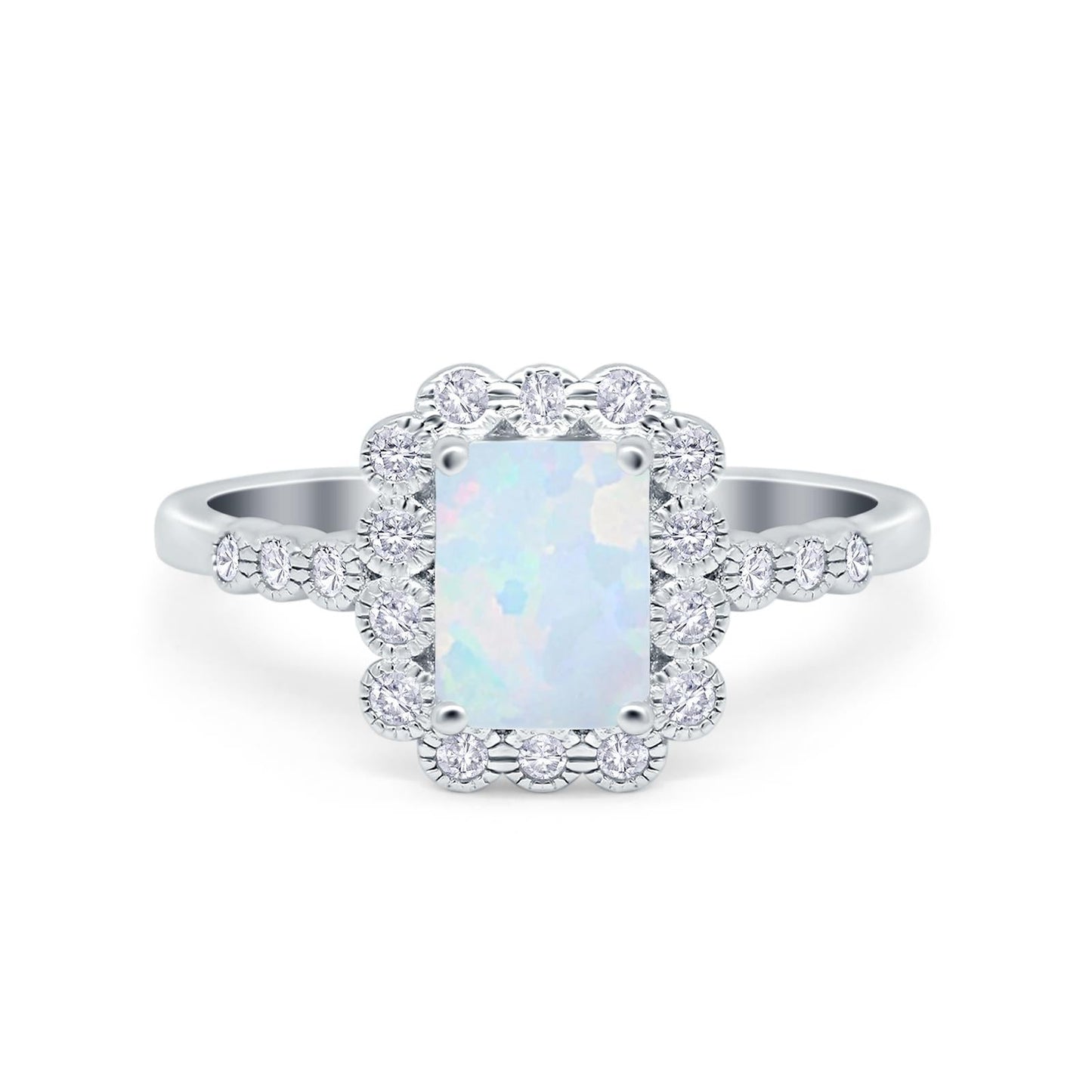 Halo Radiant Cut Wedding Ring Lab Created White Opal