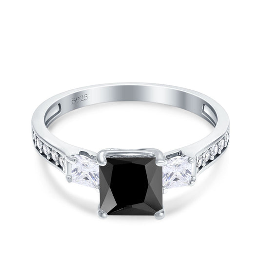 Princess Cut Art Deco Wedding Ring Simulated Black CZ