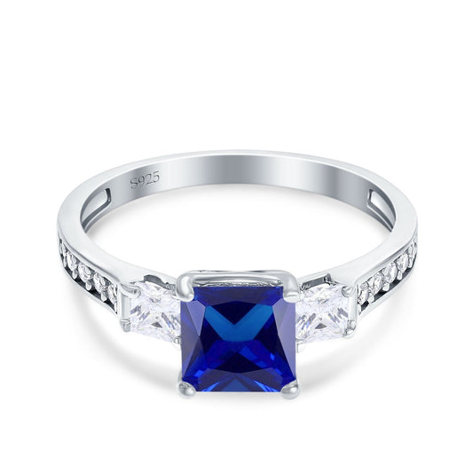 Princess Cut Art Deco Wedding Ring Simulated Blue Sapphire CZ