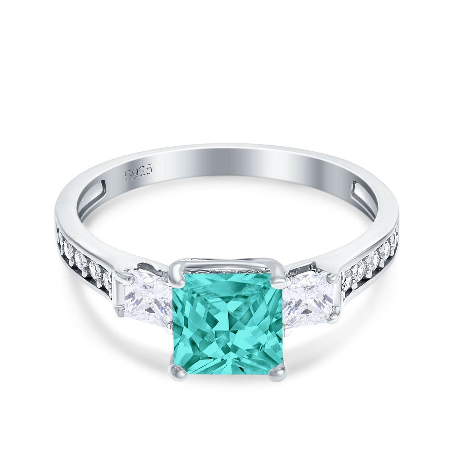 Princess Cut Art Deco Wedding Ring Simulated Paraiba Tourmaline CZ