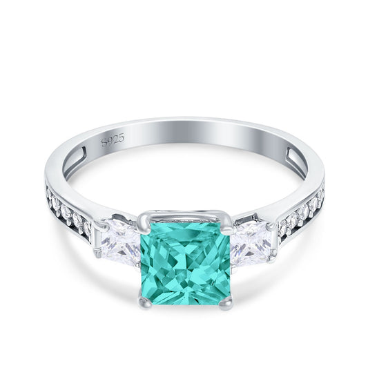 Princess Cut Art Deco Wedding Ring Simulated Paraiba Tourmaline CZ