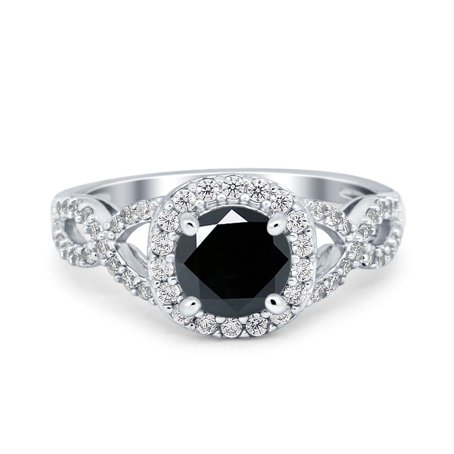 Vintage Infinity Shank Wedding Ring Round Simulated Black CZ