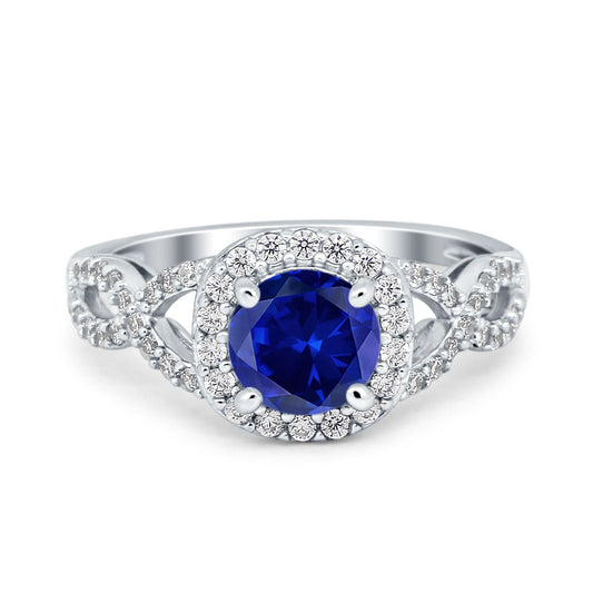 Vintage Infinity Shank Wedding Ring Round Simulated Blue Sapphire CZ