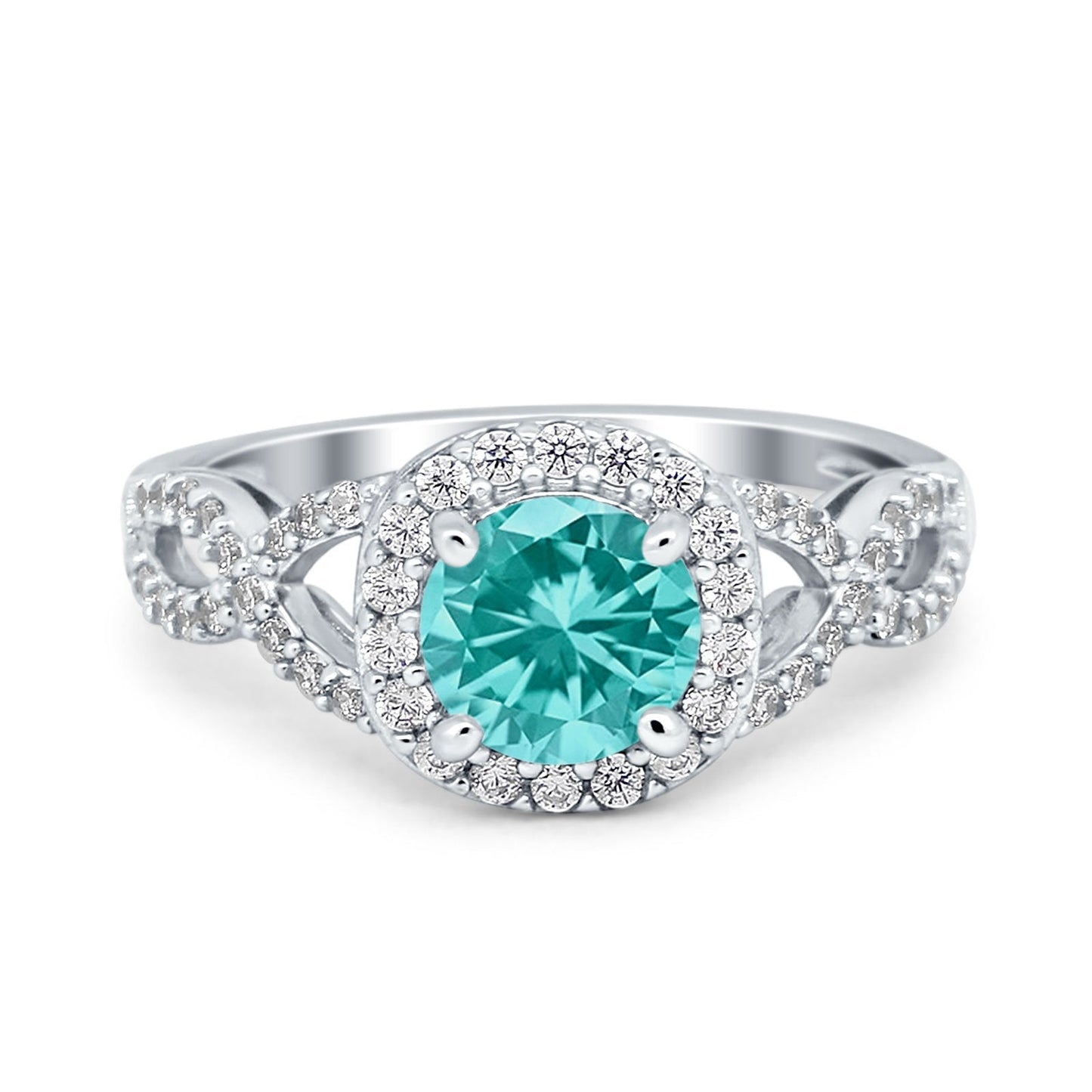 Vintage Infinity Shank Wedding Ring Round Simulated Paraiba Tourmaline CZ