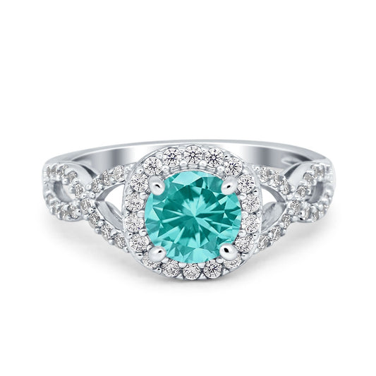 Vintage Infinity Shank Wedding Ring Round Simulated Paraiba Tourmaline CZ