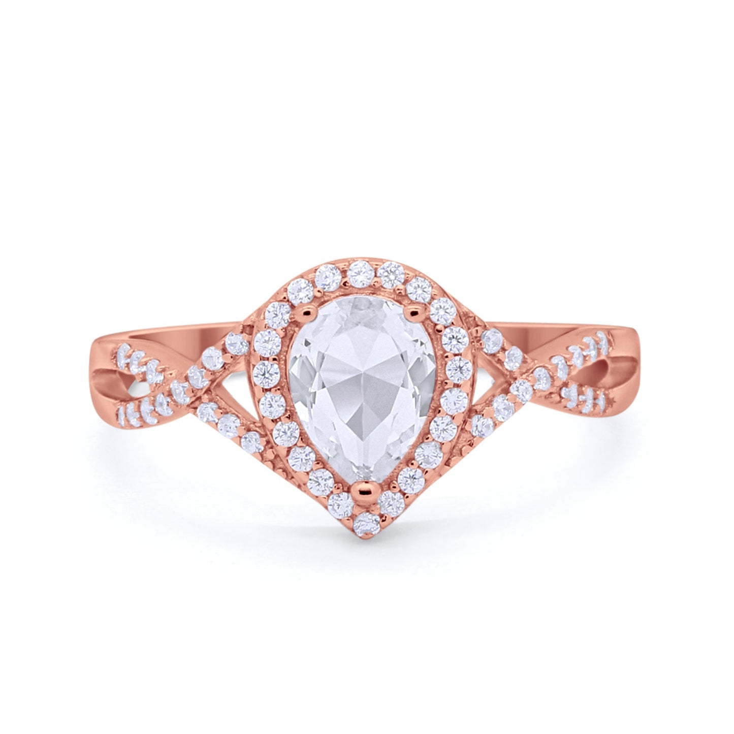 Teardrop Wedding Promise Ring Infinity Round Rose Tone, Simulated CZ