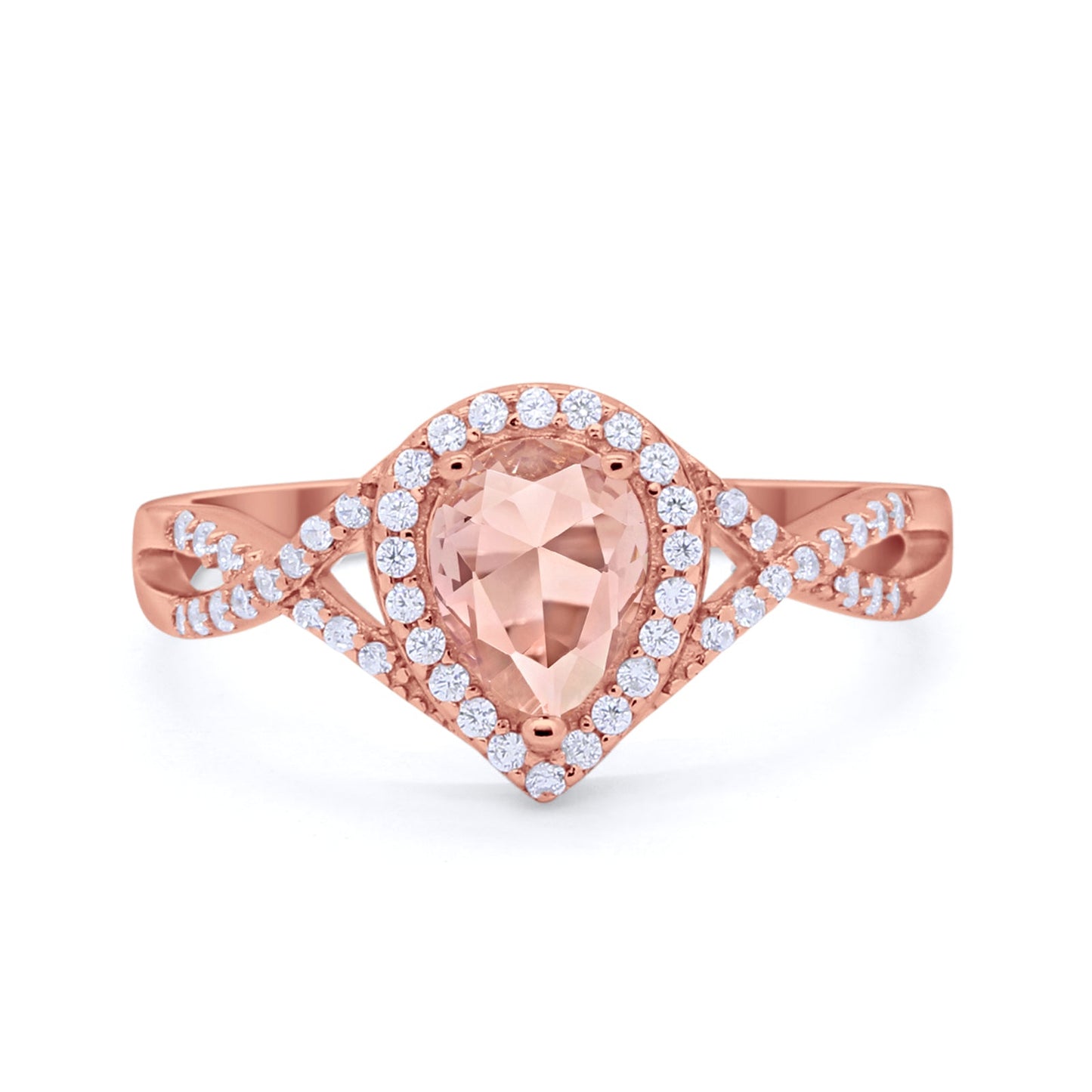 Teardrop Wedding Promise Ring Rose Tone, Simulated Morganite CZ