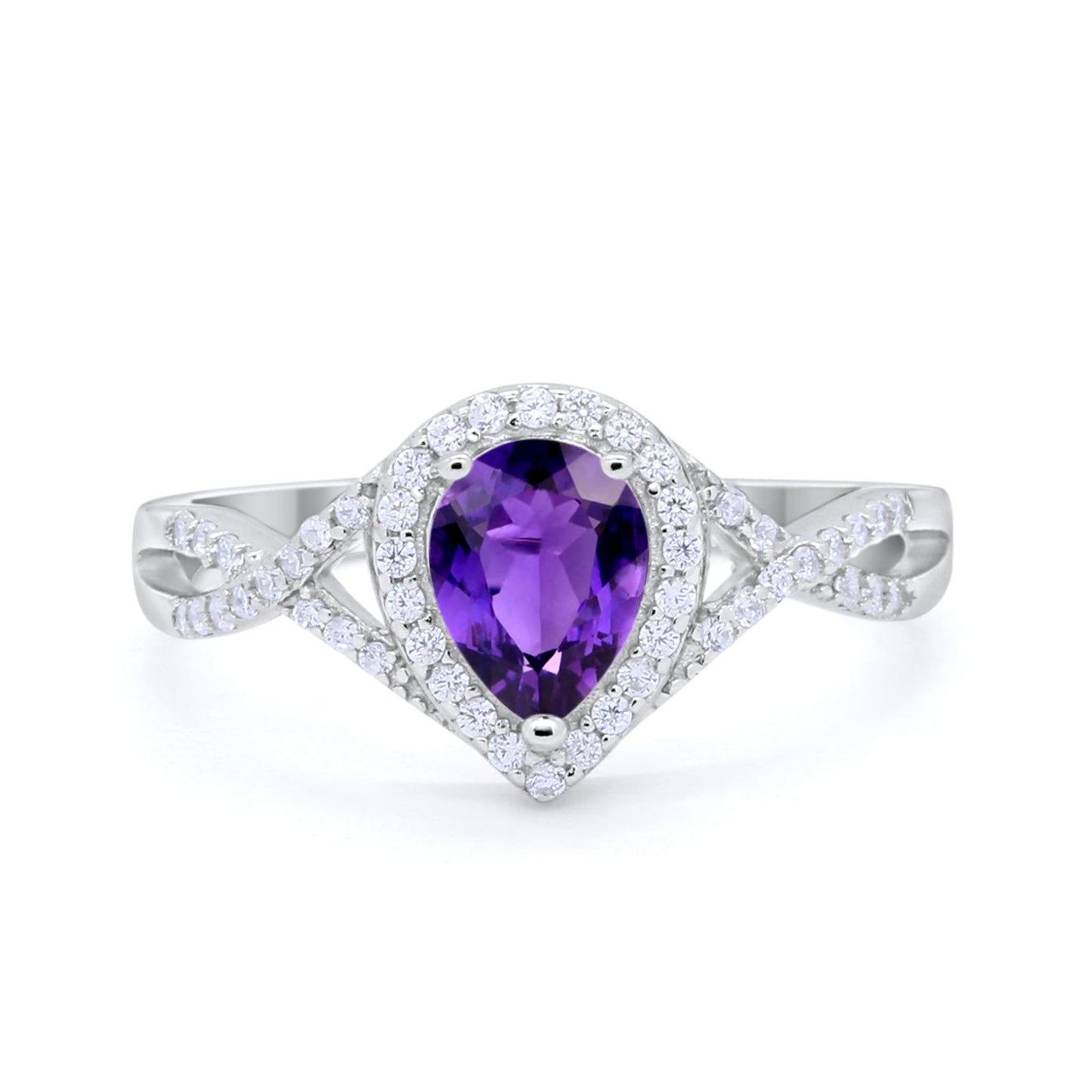 Teardrop Wedding Promise Ring Infinity Round Simulated Amethyst CZ