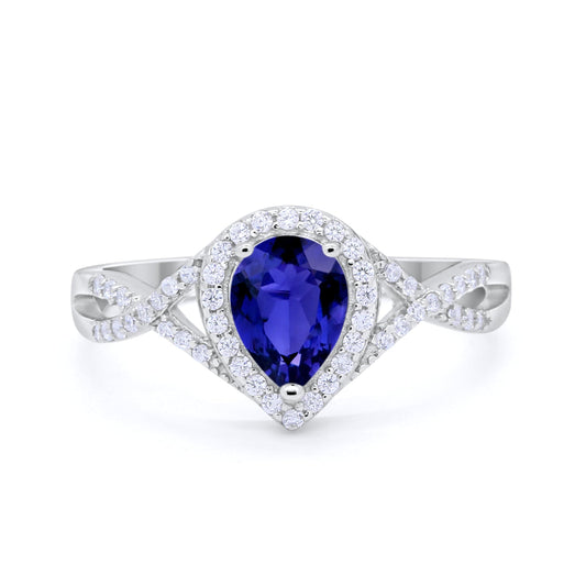 Teardrop Wedding Promise Ring Infinity Round Simulated Blue Sapphire CZ