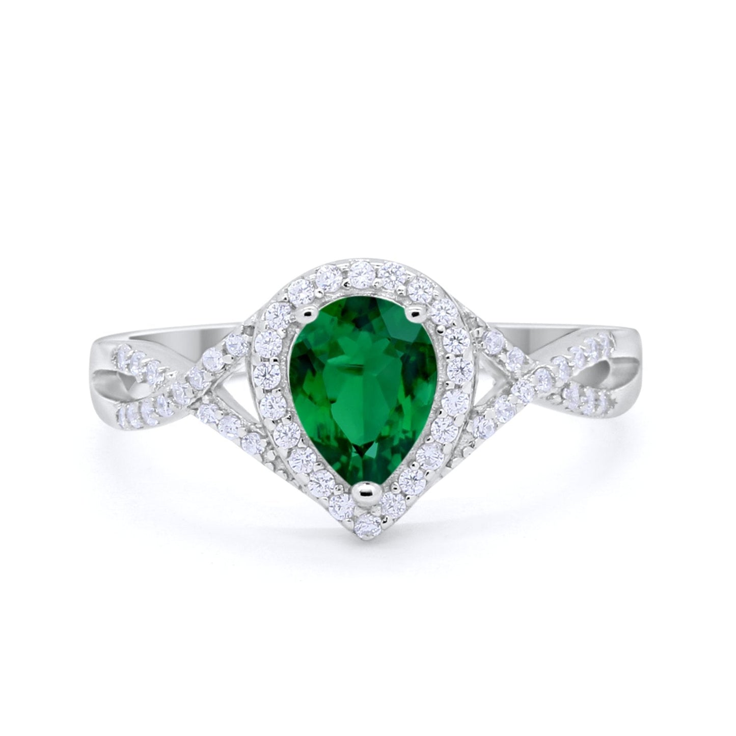 Teardrop Wedding Promise Ring Infinity Round Simulated Green Emerald CZ