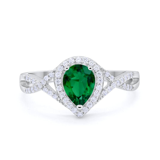 Teardrop Wedding Promise Ring Infinity Round Simulated Green Emerald CZ