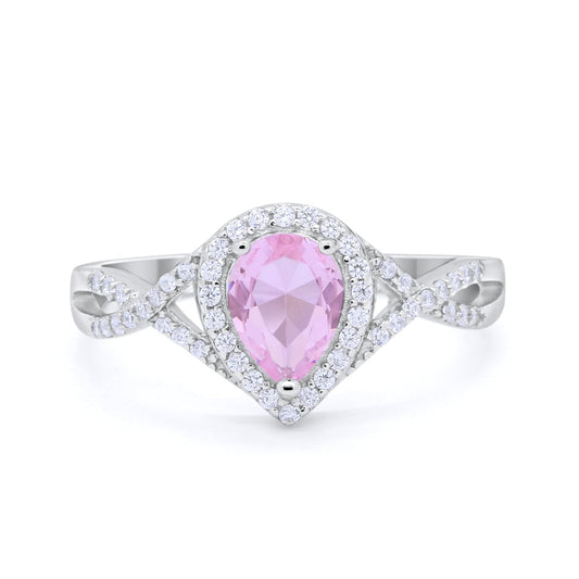 Teardrop Wedding Promise Ring Infinity Simulated Pink Morganite CZ