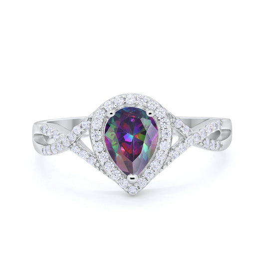 Teardrop Simulated Rainbow CZ Wedding Promise Ring