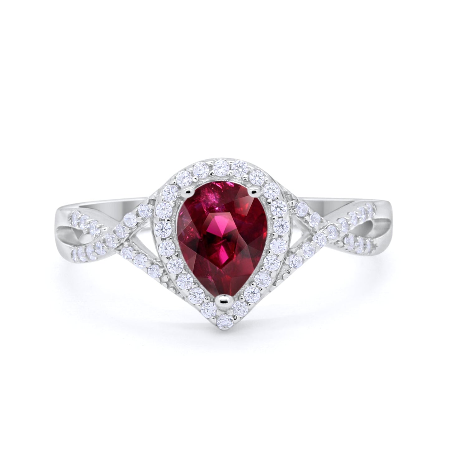 Teardrop Wedding Promise Ring Infinity Round Simulated Ruby CZ